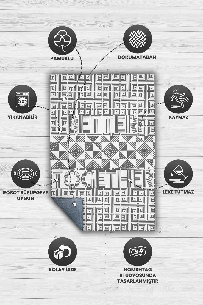 Homshtag Birlikte Daha İyi Geometrik Desenli Salon Halısı Açık Renkli Halı Beyaz Gri Renkli Halı