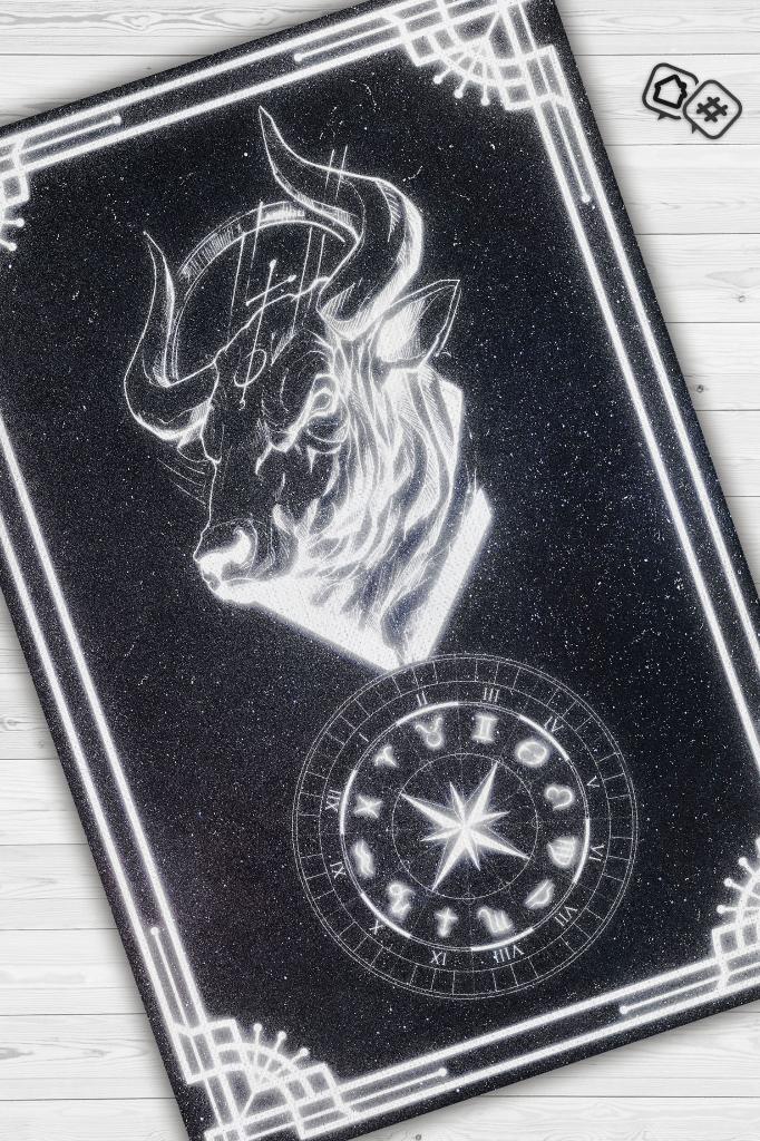 Homshtag Boğa Burcu Astroloji Temalı Halı Burç Halısı Boğa Burcuna Hediyelik Halı Siyah Renkli Halı