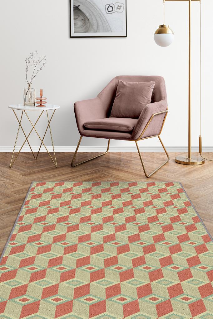 Homshtag Bugün Geometrik Desenli Salon Halısı Çok Renkli Oturma Odası Halısı Dekoratif Halı