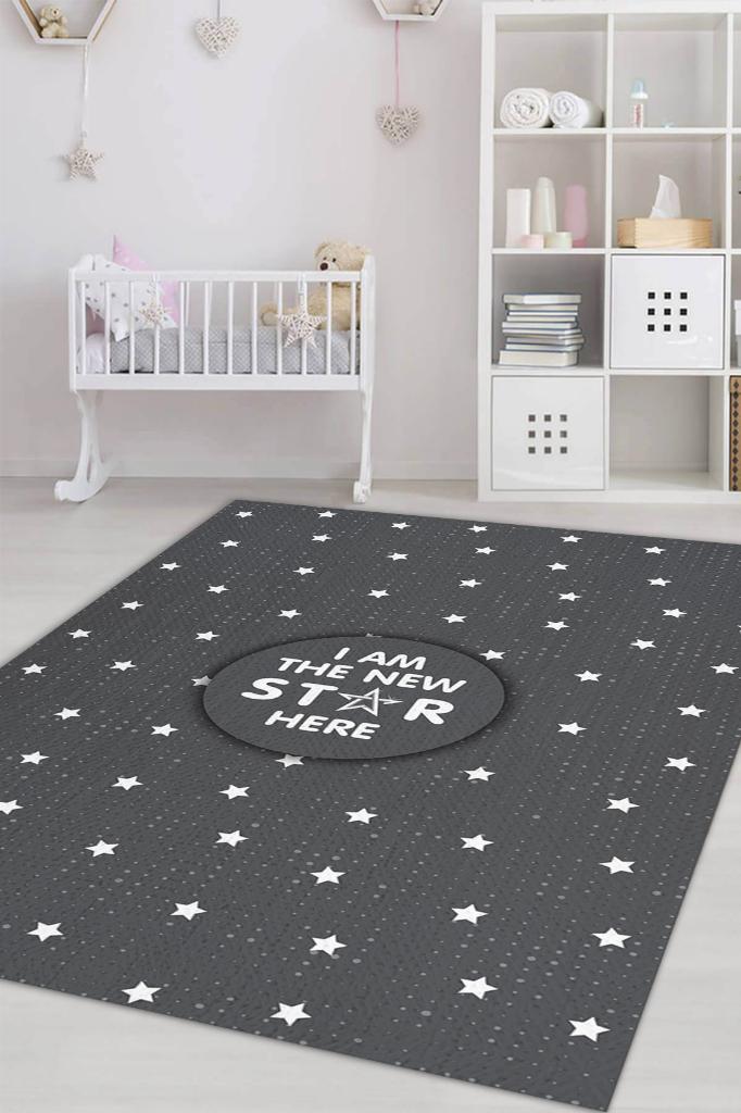 Homshtag Buranın Yeni Starı Gri Renkli Çocuk Odası Halısı Minimal Çocuk Halısı Bebek Temalı Halı