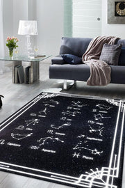 Homshtag Burçular ve Astroloji Temalı Halı Burç Halısı Burç Temalı Hediyelik Halı Siyah Renk Halı