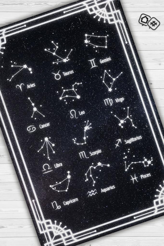 Homshtag Burçular ve Astroloji Temalı Halı Burç Halısı Burç Temalı Hediyelik Halı Siyah Renk Halı