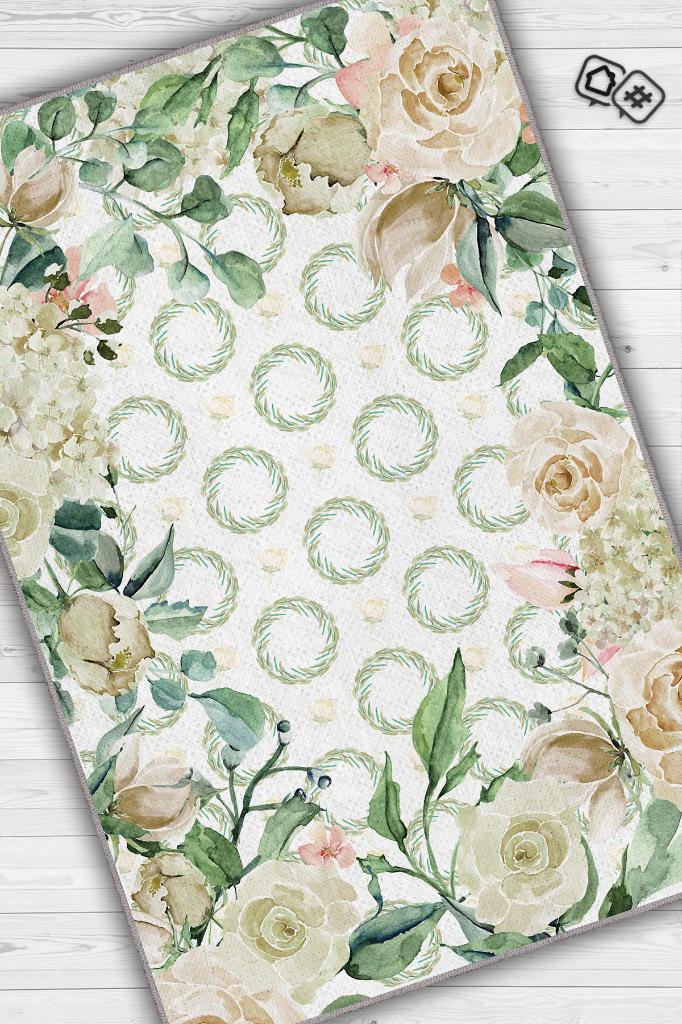 Homshtag Büyük Hayaller Çiçek Desenli Salon Halısı Yeşil Renkli Oturma Odası Halısı Dekoratif Halı