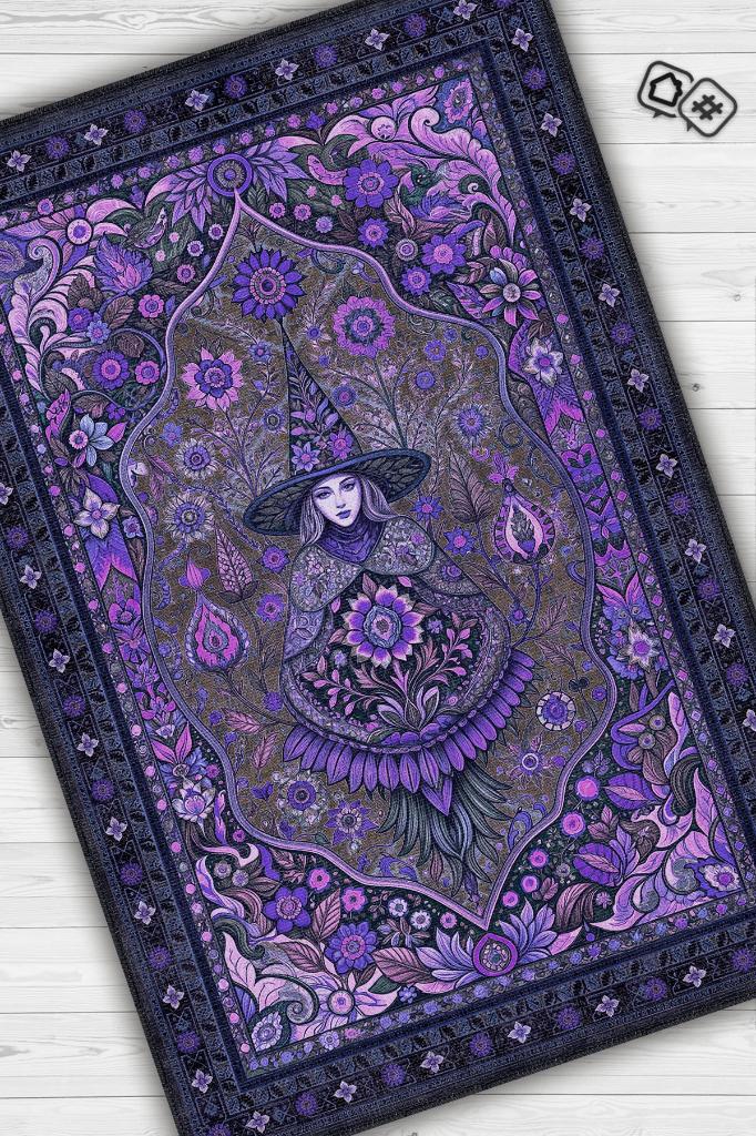 Homshtag Cadı Figürlü Korku Temalı Salon Halısı Gotik Mor Renkli Oturma Odası Halı Konsept Halı