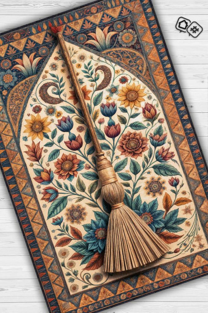 Homshtag Cadı Süpürgesi Korku Temalı Halı Çiçekli Renkli Oturma Odası Halısı Cadı Süpürgesi Halısı