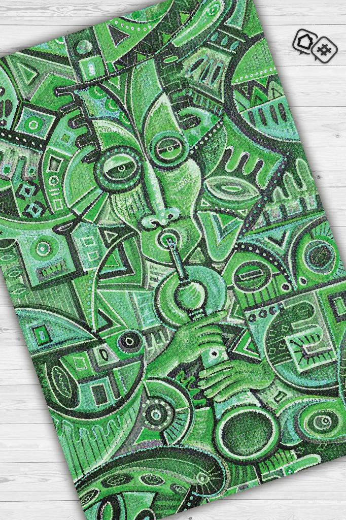 Homshtag Çalgıcı Minimal Salon Halısı Etnik Desenli Halı Yeşil Renkli Geometrik Oturma Odası Halısı