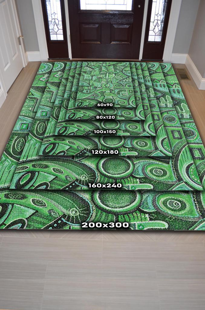Homshtag Çalgıcı Minimal Salon Halısı Etnik Desenli Halı Yeşil Renkli Geometrik Oturma Odası Halısı
