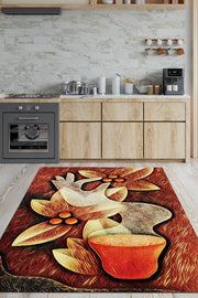 Homshtag Çekirdekten Fincana Sıcak Renkli Halı Desenli Mutfak Halısı Kahve Figürlü Geometrik Halı