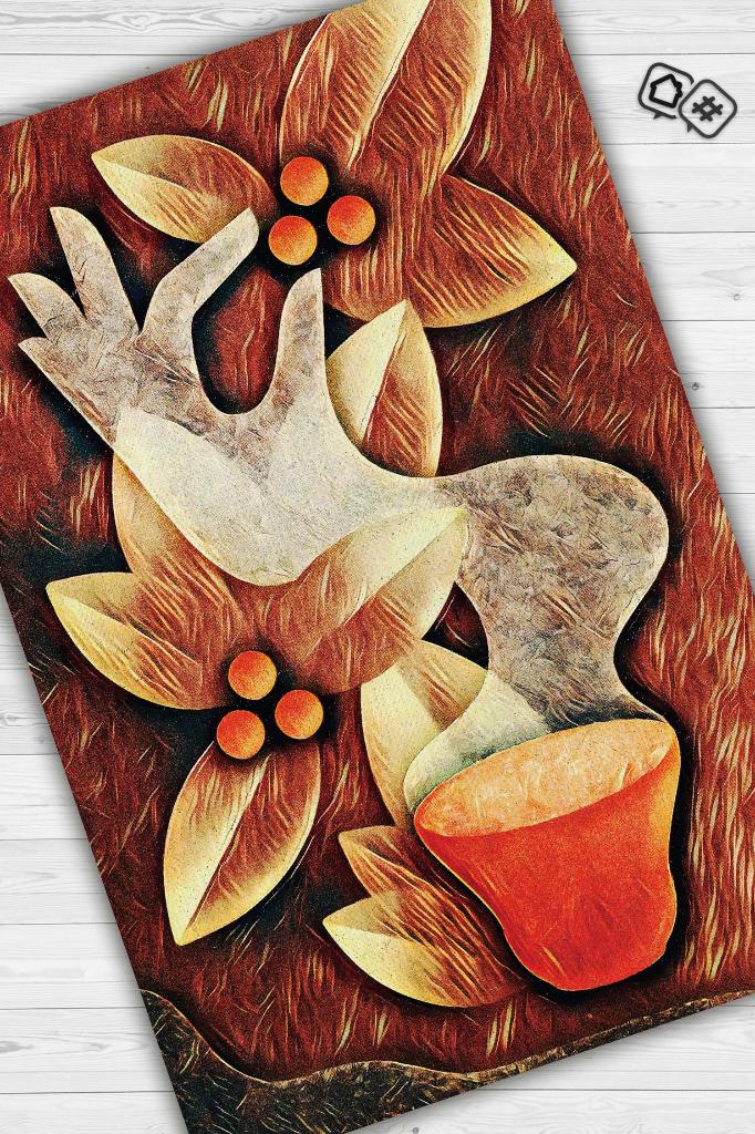 Homshtag Çekirdekten Fincana Sıcak Renkli Halı Desenli Mutfak Halısı Kahve Figürlü Geometrik Halı