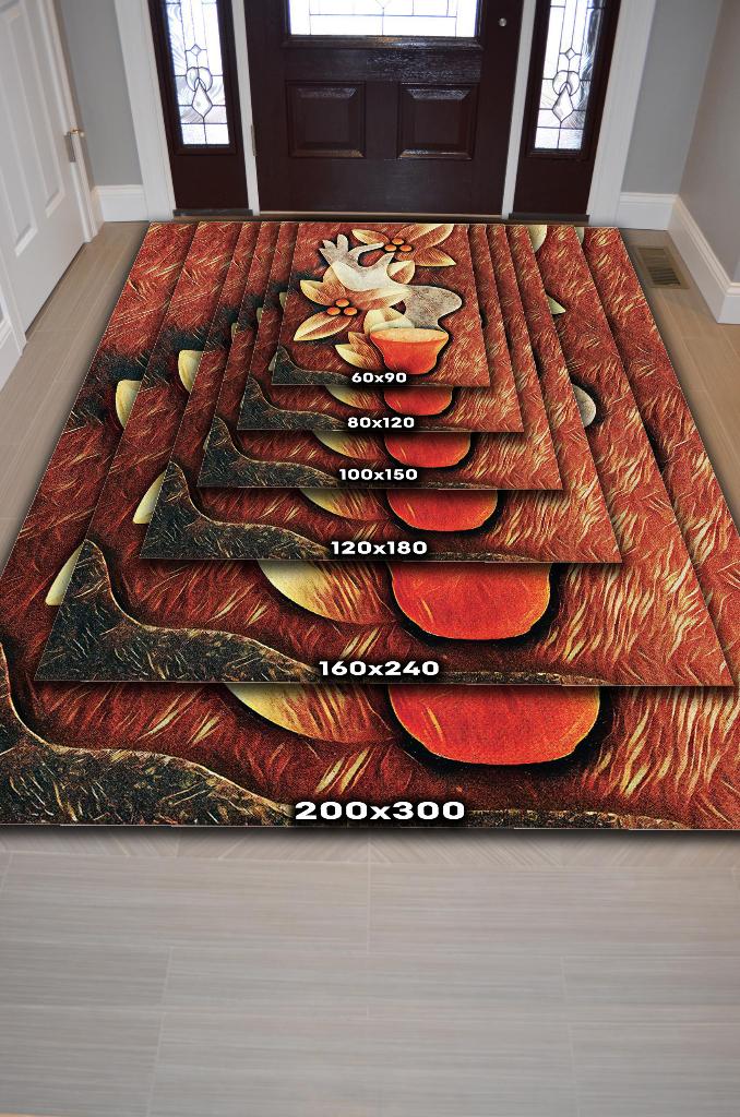 Homshtag Çekirdekten Fincana Sıcak Renkli Halı Desenli Mutfak Halısı Kahve Figürlü Geometrik Halı