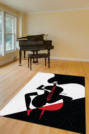 Homshtag Çello Çalan Kadın Siyah Beyaz Halı Geometrik Müzik Sever Halısı Müzisyene Hediye Halı