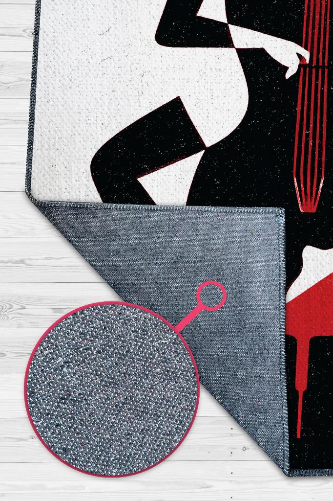 Homshtag Çello Çalan Kadın Siyah Beyaz Halı Geometrik Müzik Sever Halısı Müzisyene Hediye Halı