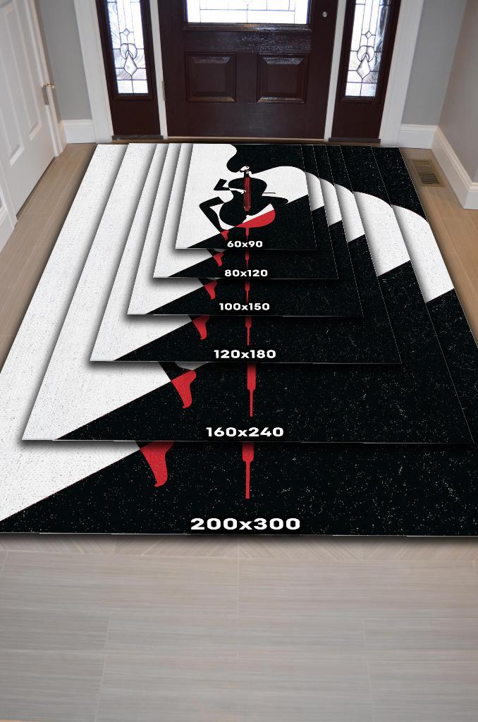 Homshtag Çello Çalan Kadın Siyah Beyaz Halı Geometrik Müzik Sever Halısı Müzisyene Hediye Halı