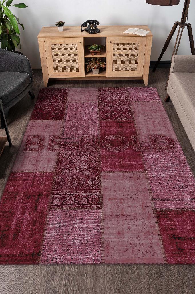 Homshtag Cesur Ol Kırmızı Renkli Halı Geometrik Oturma Odası Halısı Modern Kare Desenli Salon Halısı