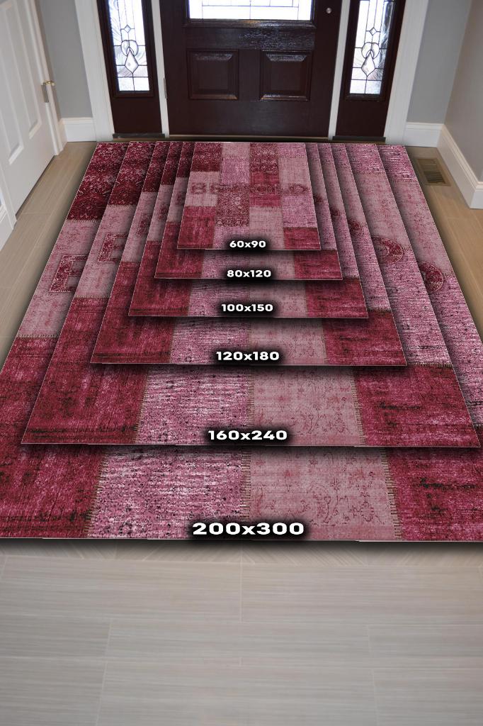 Homshtag Cesur Ol Kırmızı Renkli Halı Geometrik Oturma Odası Halısı Modern Kare Desenli Salon Halısı