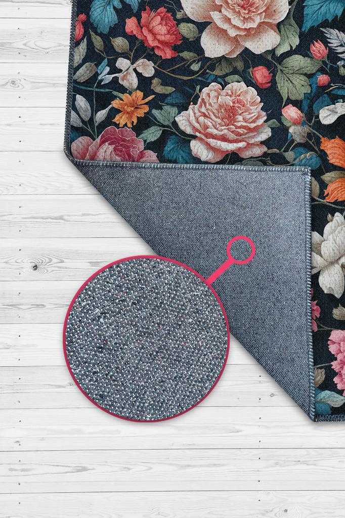 Homshtag Çiçek Vadisi Koyu Renk Halı Çiçekli Salon Halısı Modern Oturma Odası Halısı Şık Siyah Halı