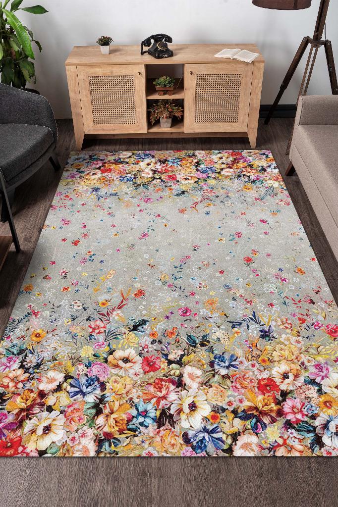 Homshtag Çiçek Yolu Bej Renk Halı Çiçekli Salon Halısı Modern Oturma Odası Halısı Şık Çiçekli Halı