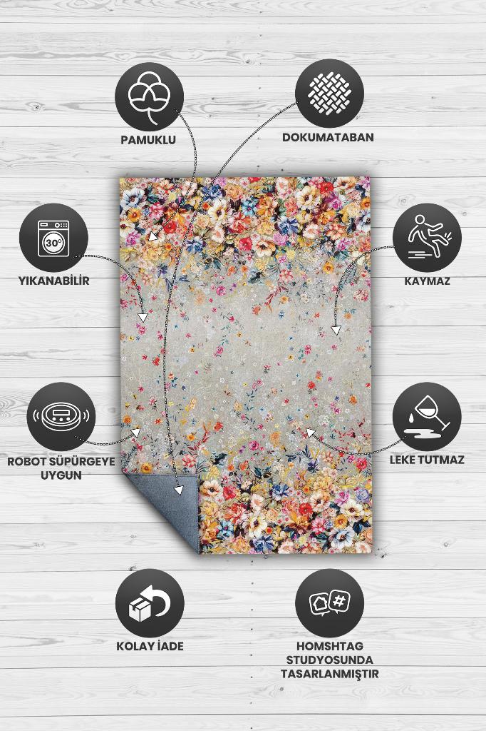 Homshtag Çiçek Yolu Bej Renk Halı Çiçekli Salon Halısı Modern Oturma Odası Halısı Şık Çiçekli Halı