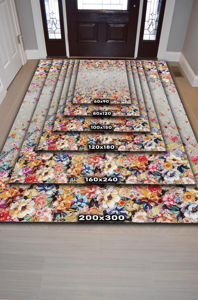 Homshtag Çiçek Yolu Bej Renk Halı Çiçekli Salon Halısı Modern Oturma Odası Halısı Şık Çiçekli Halı