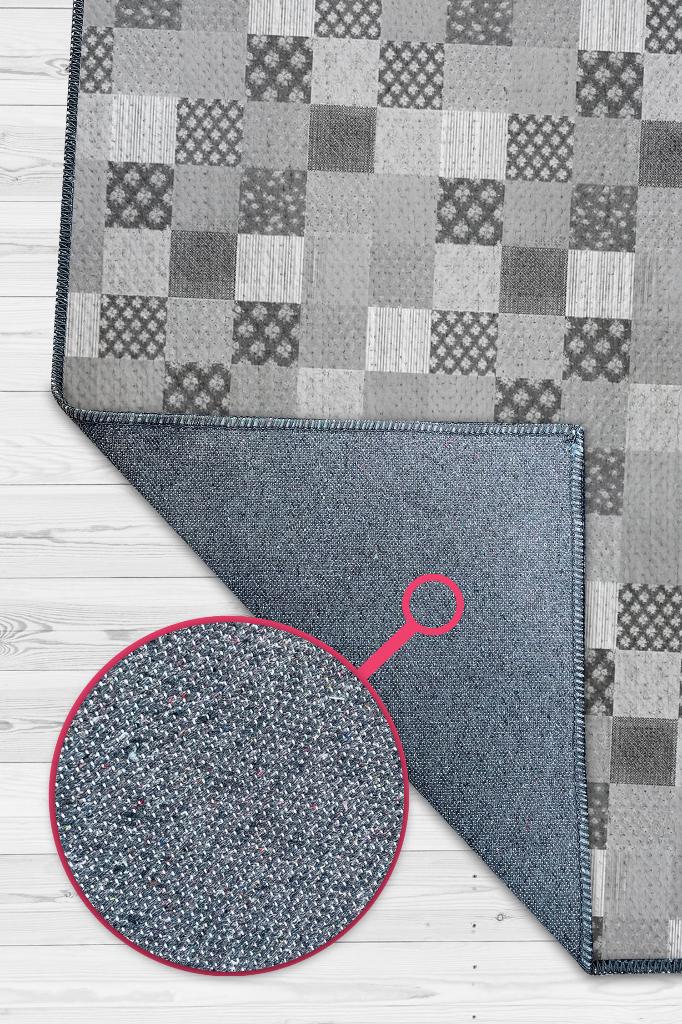 Homshtag Çiçekli Patchwork Halı Geometrik Halı Gri Kareli Oturma Odası Halısı Çiçekli Salon Halı