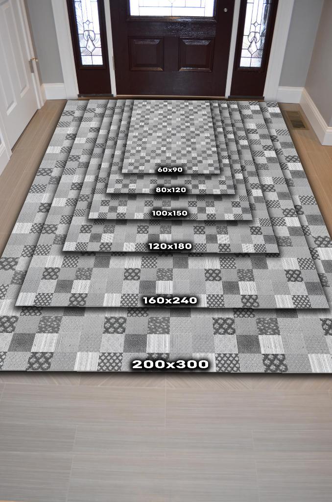 Homshtag Çiçekli Patchwork Halı Geometrik Halı Gri Kareli Oturma Odası Halısı Çiçekli Salon Halı