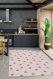 Homshtag Çilek Desenli Kırmızı Halı Minimal Salon Halısı Renkli Mutfak Halısı Tarz Oturma Odası Halı