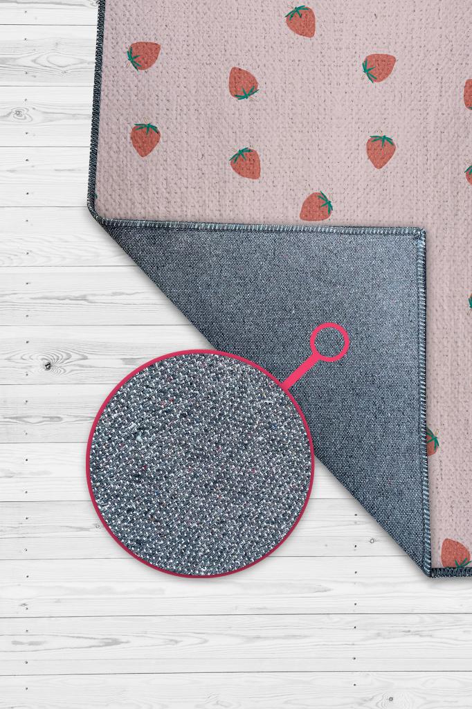 Homshtag Çilek Desenli Kırmızı Halı Minimal Salon Halısı Renkli Mutfak Halısı Tarz Oturma Odası Halı