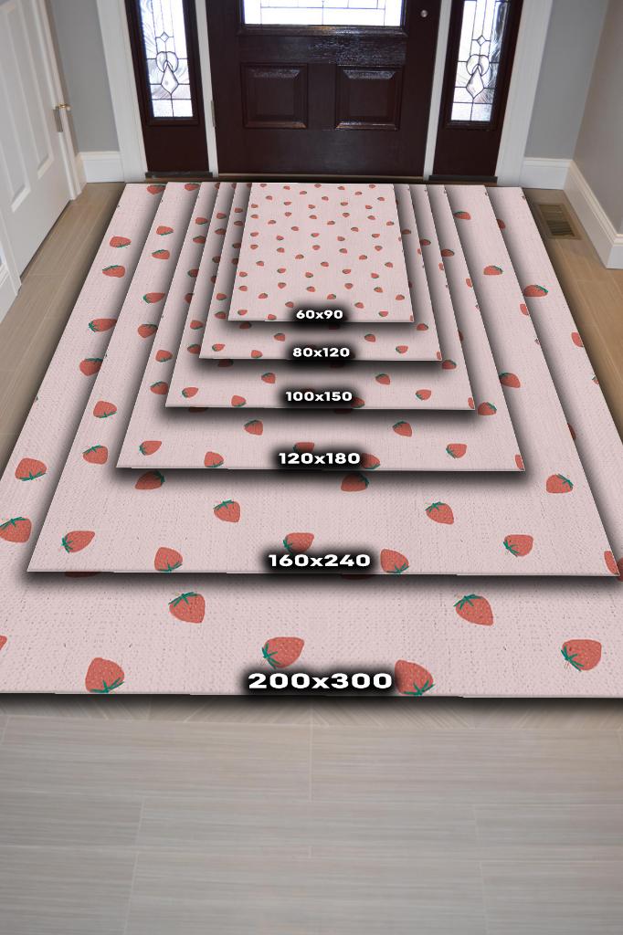 Homshtag Çilek Desenli Kırmızı Halı Minimal Salon Halısı Renkli Mutfak Halısı Tarz Oturma Odası Halı