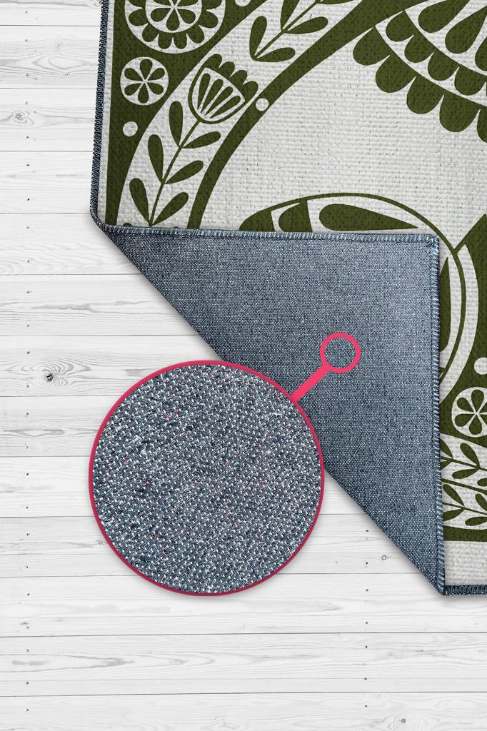 Homshtag Çinili Kedi,Yeşil Renkli Kedi Desenli Modern,Dokuma Taban Yıkanabilir Bej Kedi Sever Halısı