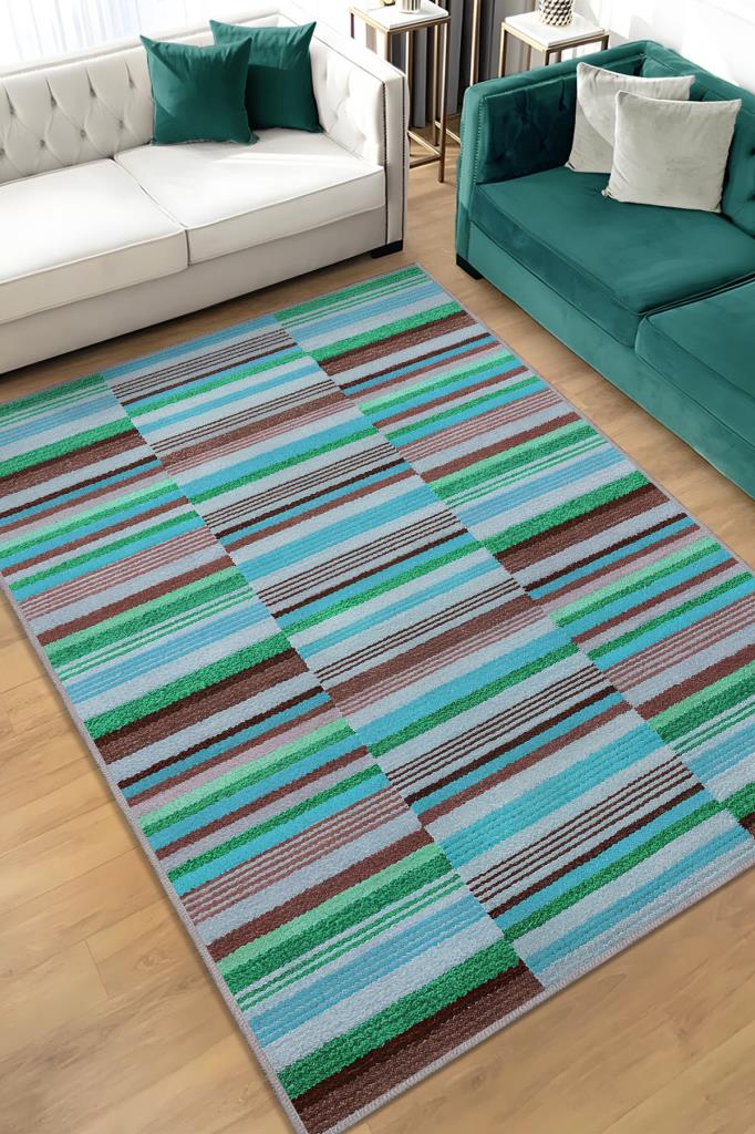 Homshtag Çizili Mavi Renkli Halı Mutfak Halısı Çizgili Oturma Odası Halısı Retro Tarzı Salon Halısı