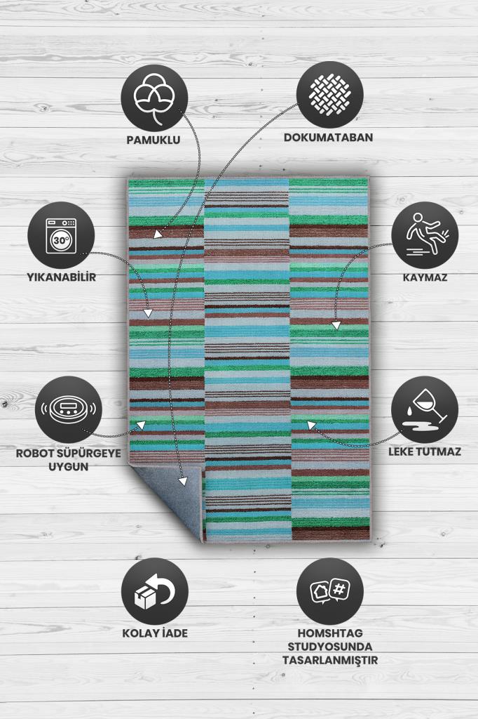 Homshtag Çizili Mavi Renkli Halı Mutfak Halısı Çizgili Oturma Odası Halısı Retro Tarzı Salon Halısı