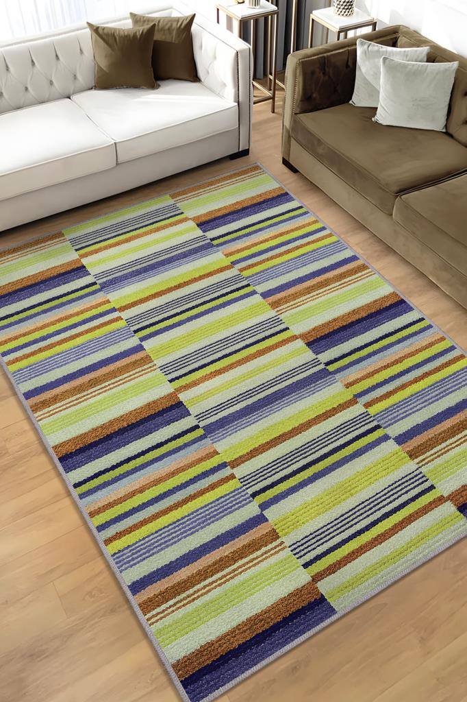 Homshtag Çizili Yeşil Renkli Halı Mutfak Halısı Çizgili Oturma Odası Halısı Retro Tarzı Salon Halısı
