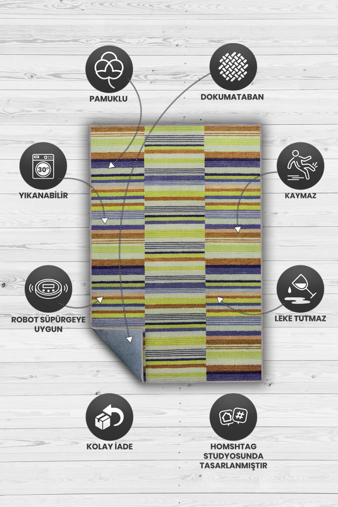 Homshtag Çizili Yeşil Renkli Halı Mutfak Halısı Çizgili Oturma Odası Halısı Retro Tarzı Salon Halısı