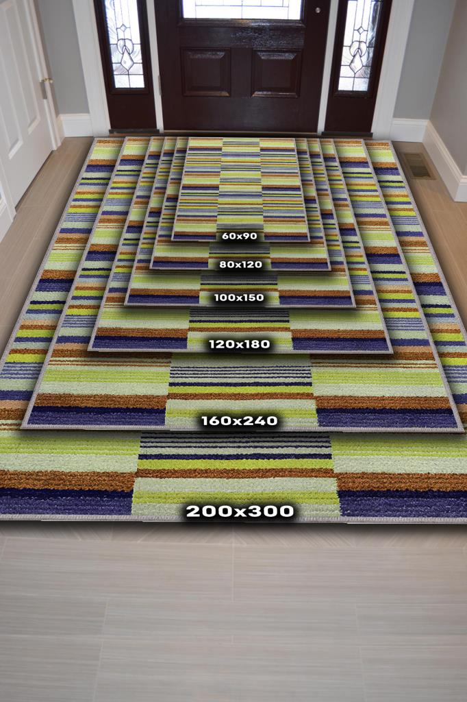 Homshtag Çizili Yeşil Renkli Halı Mutfak Halısı Çizgili Oturma Odası Halısı Retro Tarzı Salon Halısı