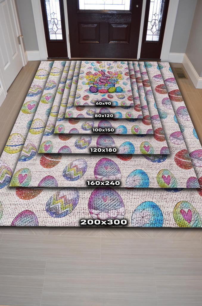 Homshtag Çocuk Odası Halısı Modern Çok Renkli Çocuk Halısı Yumurta Tavşan Figürlü Çocuk Halısı