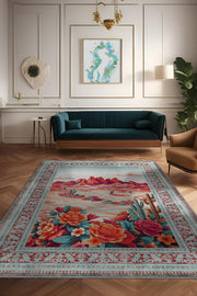 Homshtag Çöl Manzarası Temalı Salon Halısı Çiçek Desenli Çok Renkli Etnik Oturma Odası Halısı