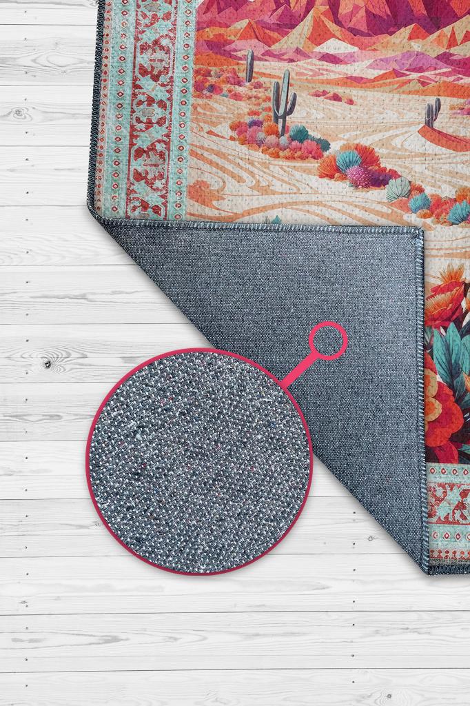 Homshtag Çöl Manzarası Temalı Salon Halısı Çiçek Desenli Çok Renkli Etnik Oturma Odası Halısı