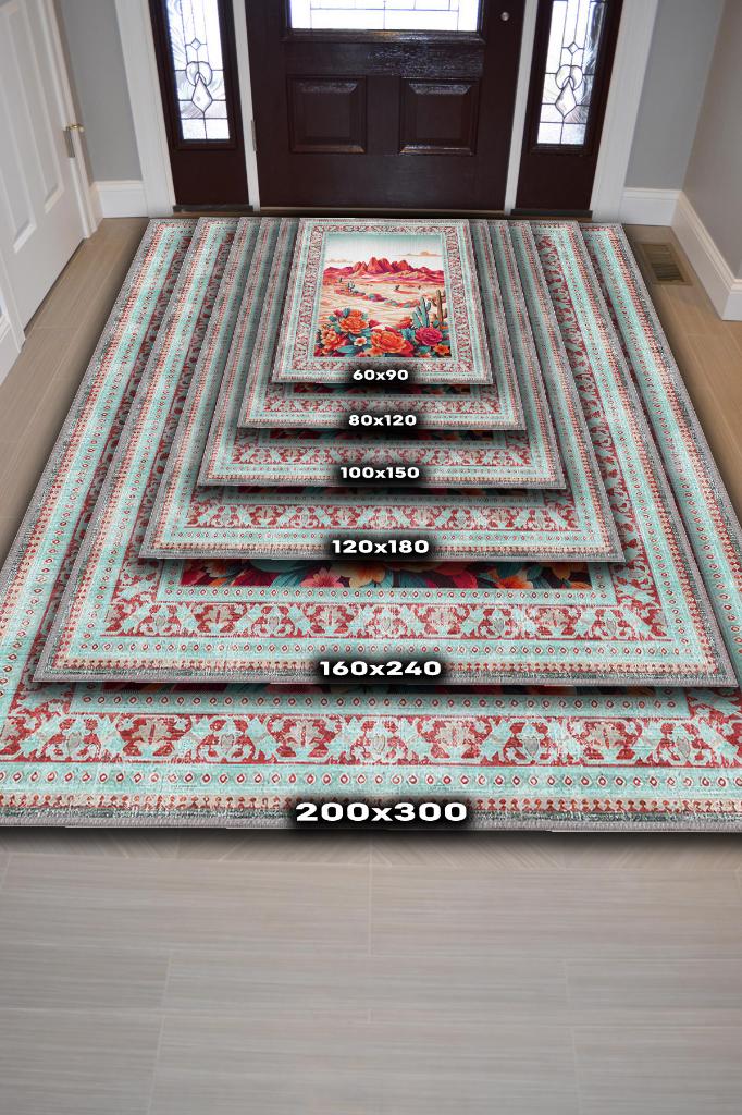 Homshtag Çöl Manzarası Temalı Salon Halısı Çiçek Desenli Çok Renkli Etnik Oturma Odası Halısı