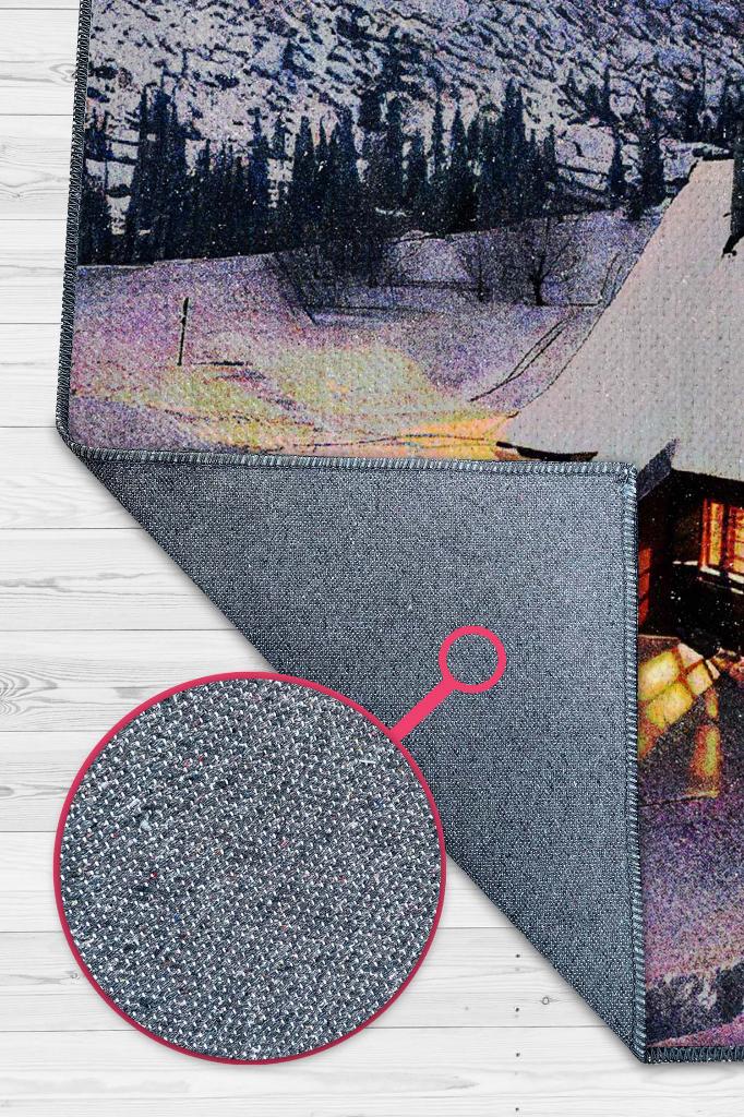 Homshtag Dağ Evi Mavi Renkli Halı Manzara Temalı Figürlü Salon Halısı Dijital Baskılı Tasarım Halı