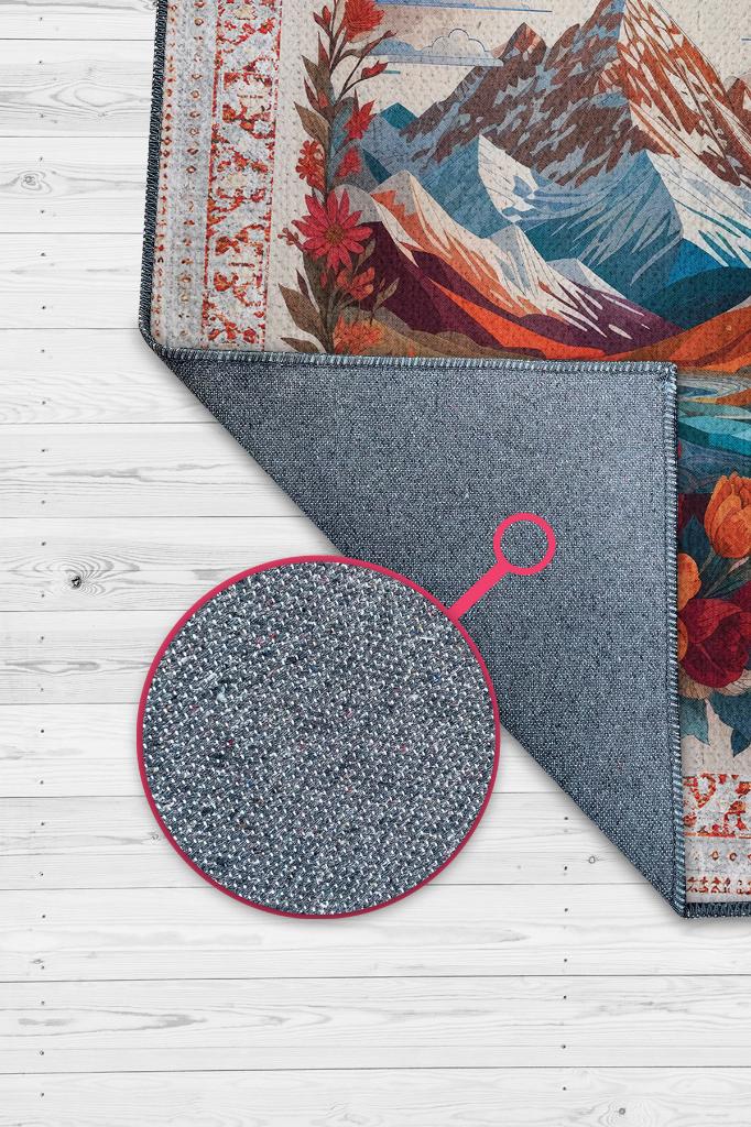 Homshtag Dağ Temalı Salon Halısı Geometrik Desenli Çok Renkli Halı Etnik Desenli Oturma Odası Halısı