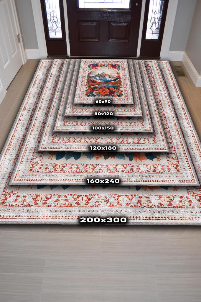 Homshtag Dağ Temalı Salon Halısı Geometrik Desenli Çok Renkli Halı Etnik Desenli Oturma Odası Halısı