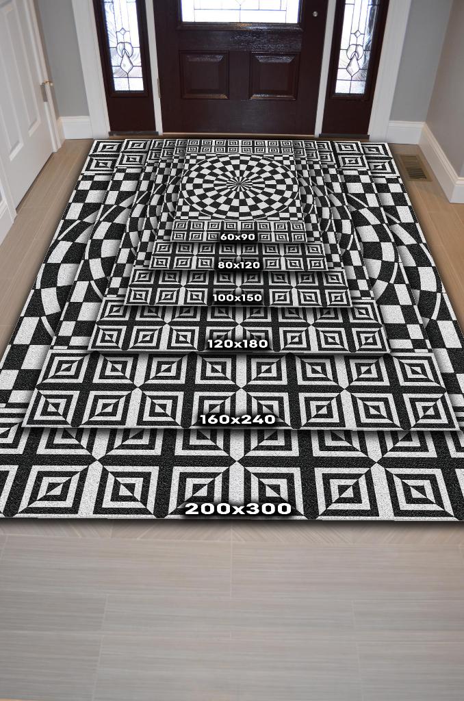 Homshtag Damalı İllüzyon Geometrik Desenli Halı Siyah Beyaz Oturma Odası Halısı Modern Salon Halısı