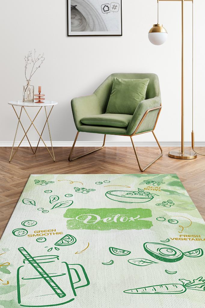 Homshtag Detox Yeşil Renk Diyetisyen Halı Minimal Diyetisyen Ofisine Diyetisyen Temalı Hediye Halı
