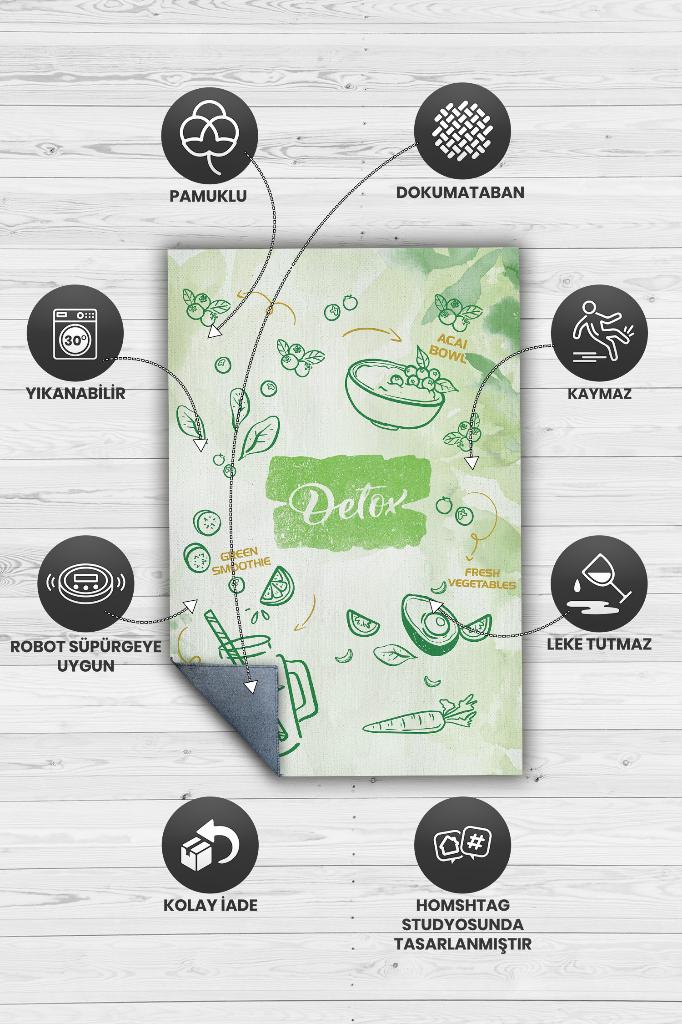 Homshtag Detox Yeşil Renk Diyetisyen Halı Minimal Diyetisyen Ofisine Diyetisyen Temalı Hediye Halı