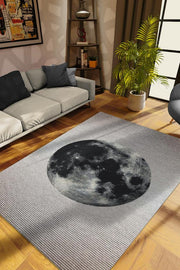 Homshtag Dolunay Gri Renkli Halı Dokulu Salon Halısı Minimal Genç Odası Halısı Gökyüzü Temalı Halı