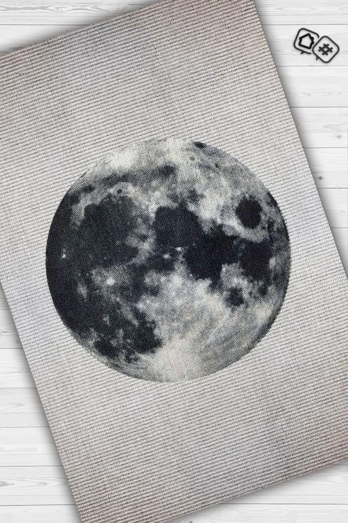 Homshtag Dolunay Gri Renkli Halı Dokulu Salon Halısı Minimal Genç Odası Halısı Gökyüzü Temalı Halı