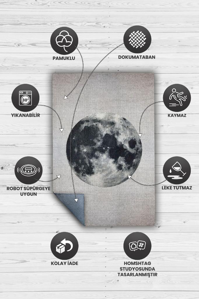 Homshtag Dolunay Gri Renkli Halı Dokulu Salon Halısı Minimal Genç Odası Halısı Gökyüzü Temalı Halı