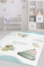 Homshtag Dünyama Hoşgeldin Pastel Renkli Çocuk Odası Halısı Dokuma Minimal Çocuk Halısı Temalı Halı