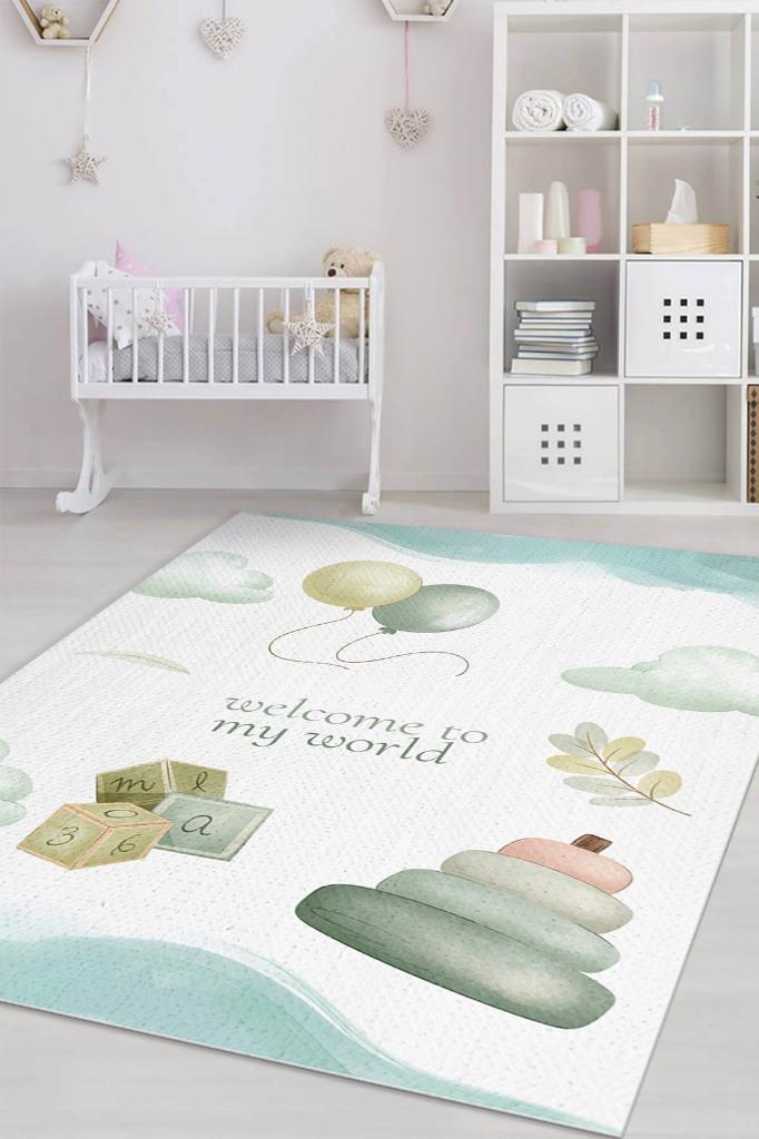 Homshtag Dünyama Hoşgeldin Pastel Renkli Çocuk Odası Halısı Dokuma Minimal Çocuk Halısı Temalı Halı