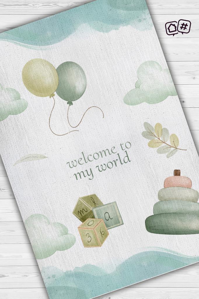 Homshtag Dünyama Hoşgeldin Pastel Renkli Çocuk Odası Halısı Dokuma Minimal Çocuk Halısı Temalı Halı